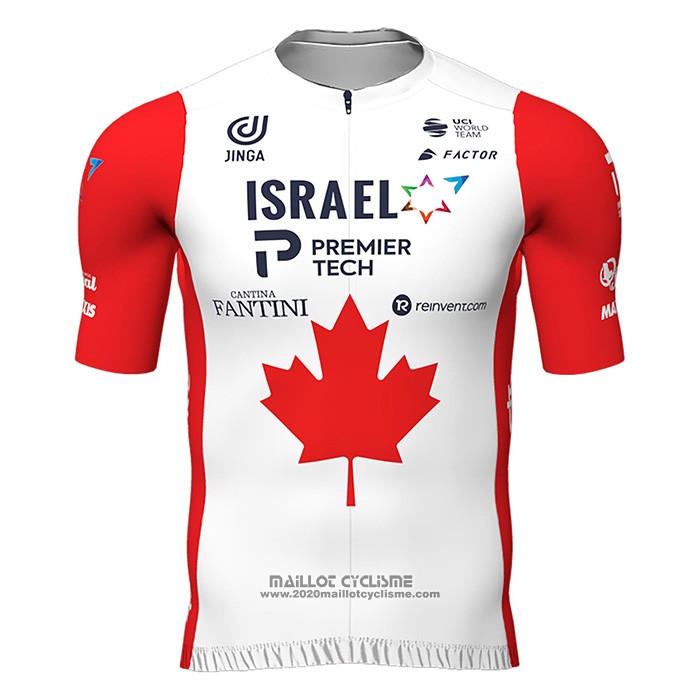 2022 Maillot Cyclisme Canada Champion Israel Cycling Academy Rouge Manches Courtes et Cuissard